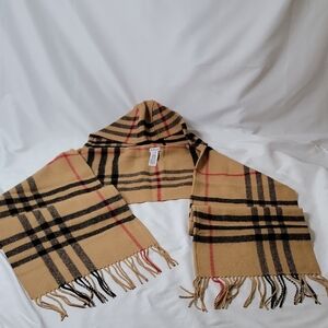 Burberry Tan and Black Wool-Cashmere Hooded Scarf